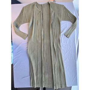 Green Maxi Dress Pleated Fabric Line Texture Stripe Wrap Dress Duster Y2K 90s